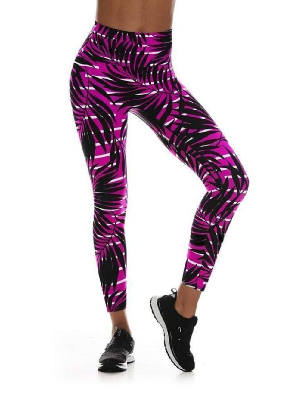 K-Deer Regatta Striped Palm Leggings Fuschia/Black Womens Size XS NEW Activewear